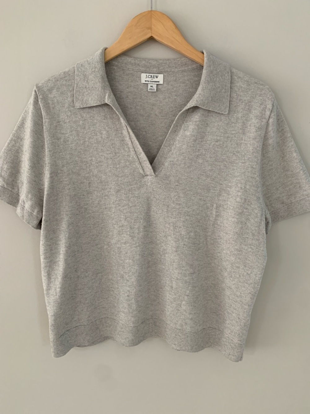 J. Crew Factory Cotton Cashmere Short Sleeve Polo Sweater Heather Grey Size XL